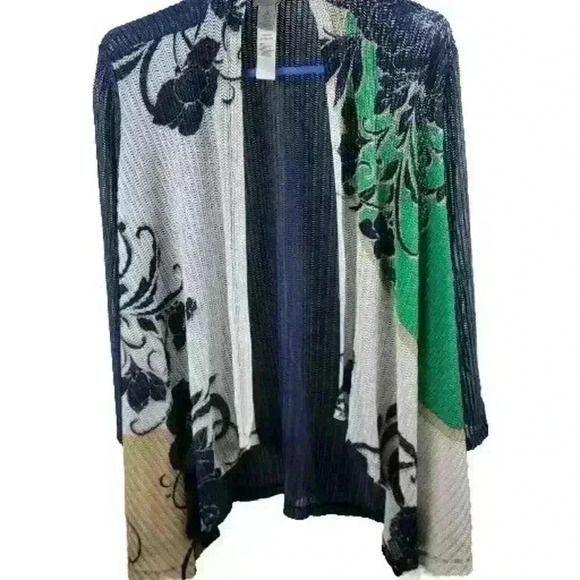 Easywear Chicos 3 Cardigan Womens XL Floral Laser Cut Striped Nylon Blend Open - Picture 1 of 16